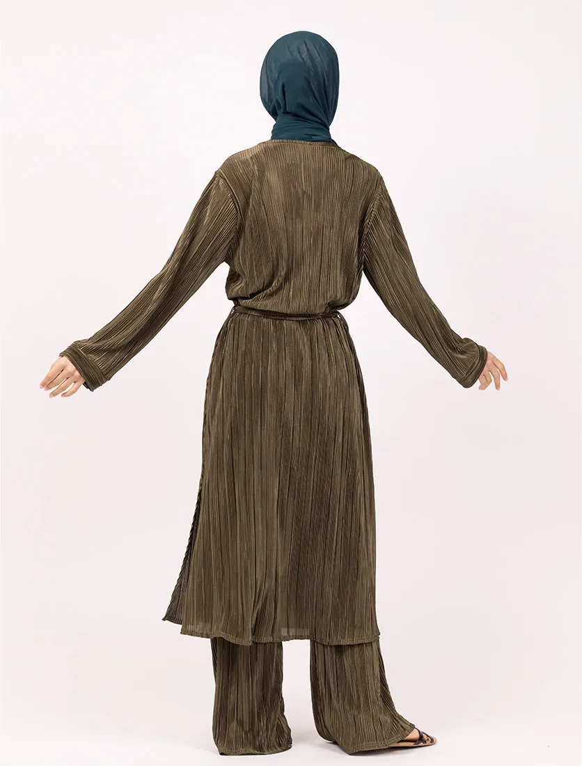 Olive Long Plisse Co Ord